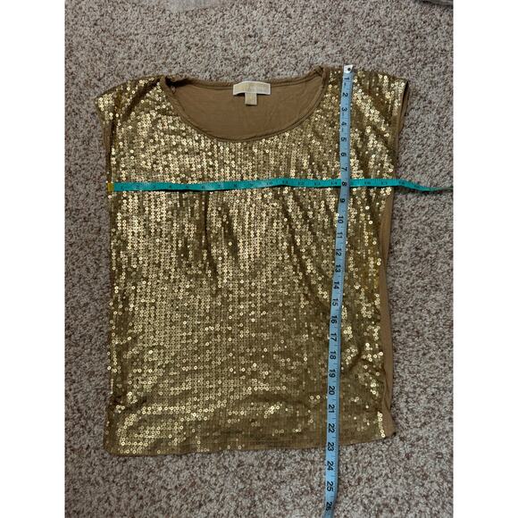 MICHAEL KORS GOLD Sequin Sparkly T-shirt, Soft & supple, women's Small - Picture 5 of 8